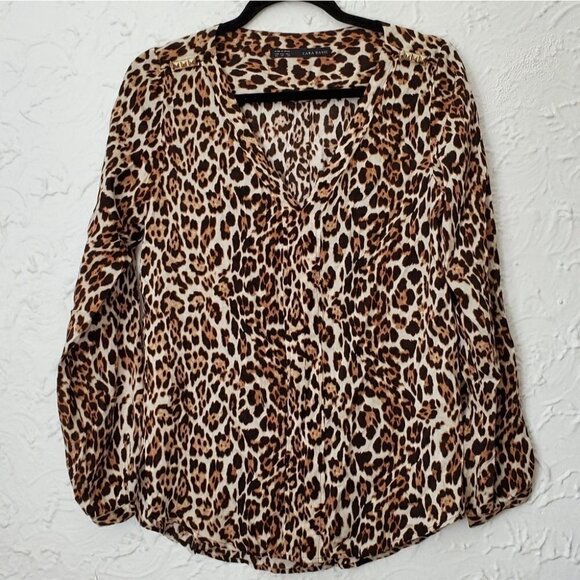 Zara Animal Print V neck Blouse with Gold details - Picture 5 of 7